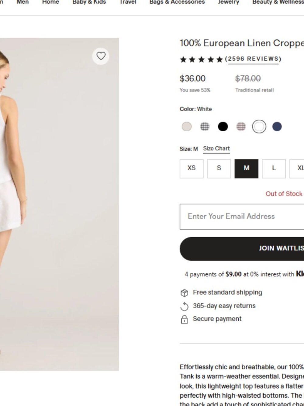 Quince 100% European Linen Cropped Tank White - M - Picture 6 of 6